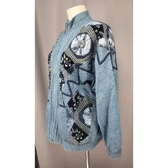 Vtg LIM'S Demin Jacket Womens Small Blue Patchwork Whimsygoth Art to Wear USA - Picture 2 of 8
